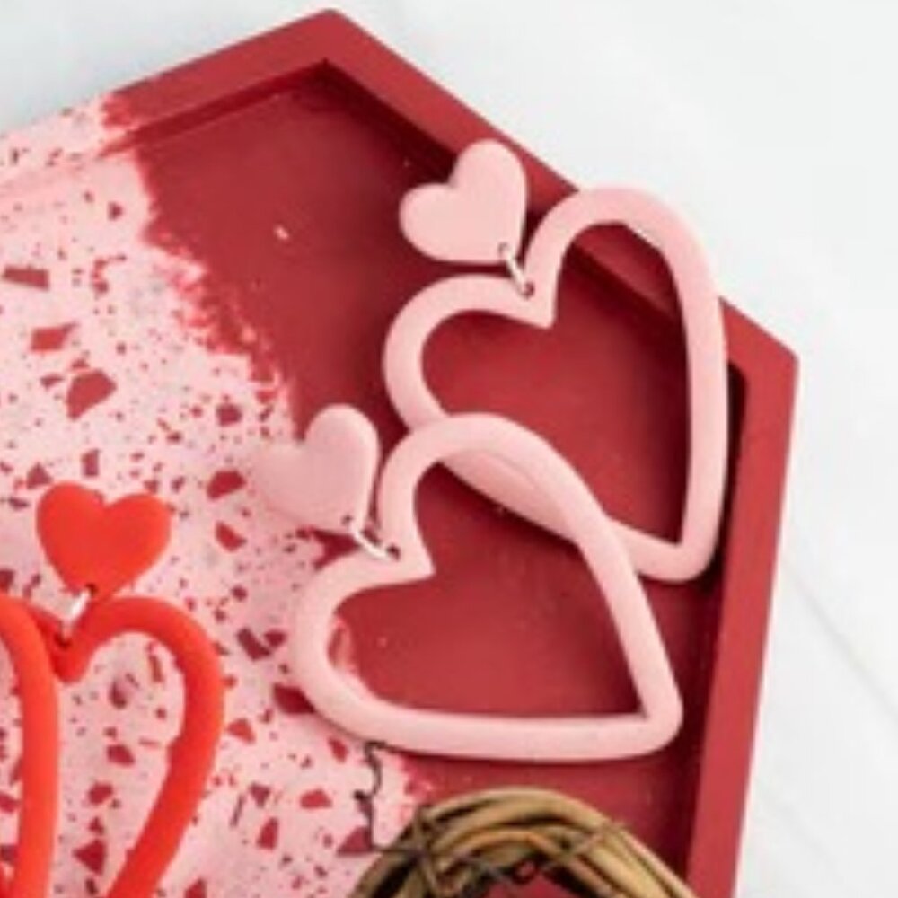 Pink Open Heart Danlge Earrings.. Valentine.. sweetherart